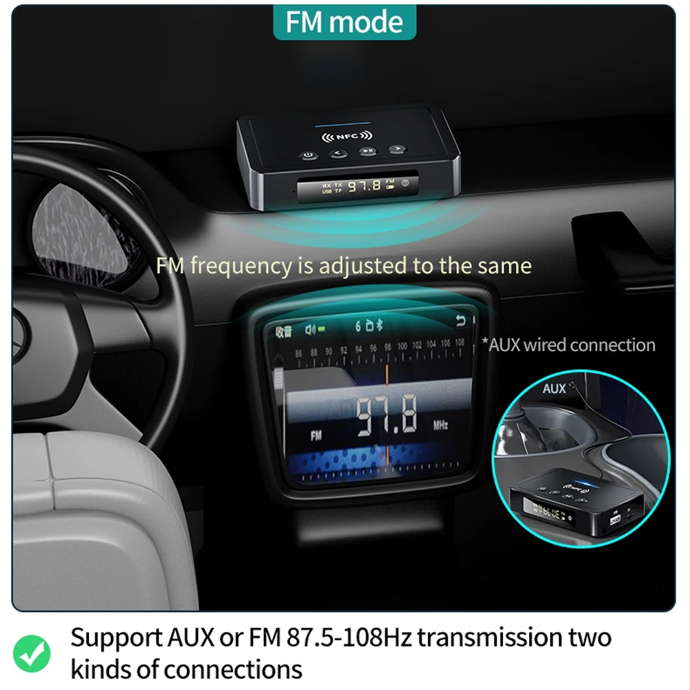 NFC Bluetooth 5.0 Audio Adapter 3.5MM Aux RCA SPDIF Wireless FM Receiver Transmitter Support TF U Disk Play Remote Control