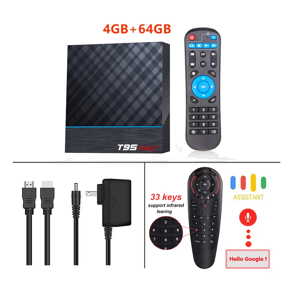 T95 MAX Plus Smart tv Box S905X3 64 Bit Android 9,0 4GB rom 64GB ram tv Box 2,4G+ 5G двухдиапазонный WiFi UHD 8K Media Playr PK X96 Air - Цвет: 4G64G Add G30