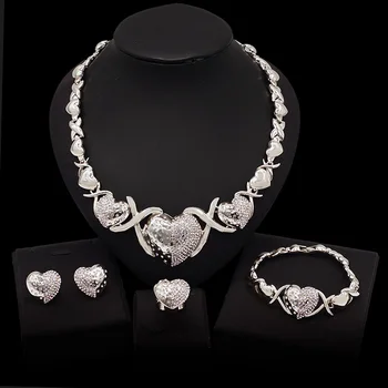 

Yulaili Silver Color Heart Design Hugs and Kisses Jewelry XO Crystal Necklace Earrings Bracelet Ring Jewellery for Women