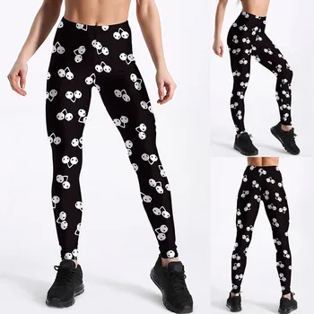 

Skull Print woman pants High Waist Stretch Fitness Leggings Pant pantalon femme Elastic band summer soft pants
