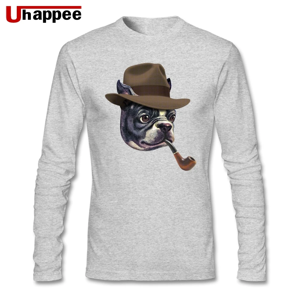 Crazy BULLDOG With Cigar Holder Nozzle T Shirts Men On Sale Autumn Custom Printing Graphic Long Sleeve Big Size Base Tshirts | Мужская