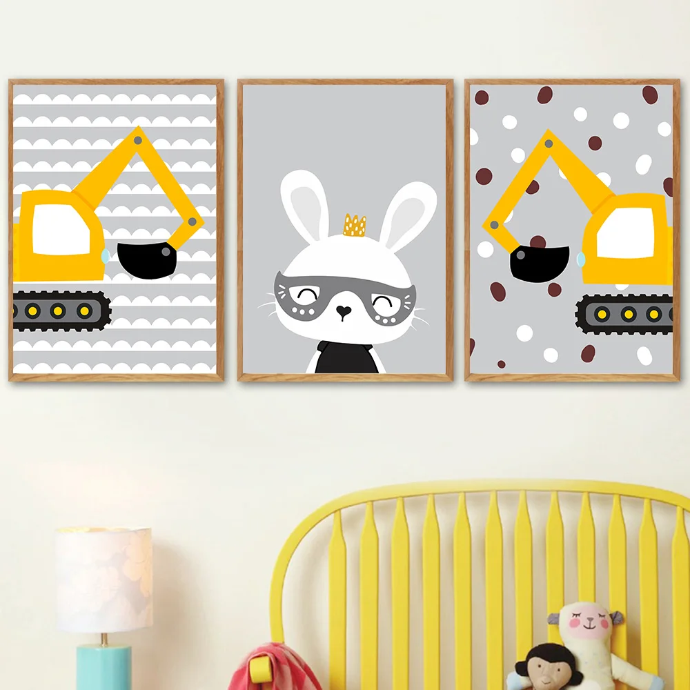 

Cartoon Yellow Digger Posters And Prints Cute Rabbit Prints Poster Nursery Canvas Print Painting Wall Pictures For Boys Bedroom