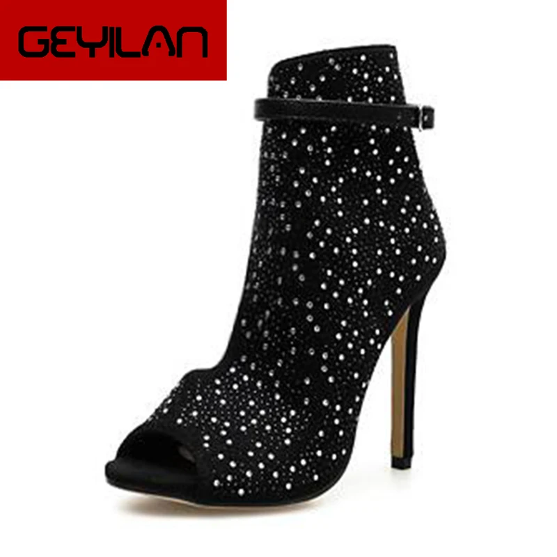 

CHUQING 2019 Spring and Summer New Women's Shoes Super High Heel Sandals Rhinestone Stiletto Sandals