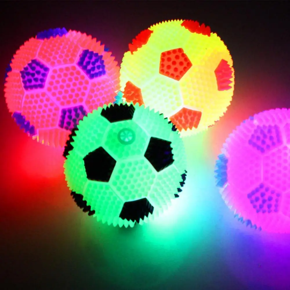 Interactive Toy Kids LED Light Bouncy Ball Flashing Soccer Glowing Football Squeaky Sound Training Dog Toys Light Bouncy Ball