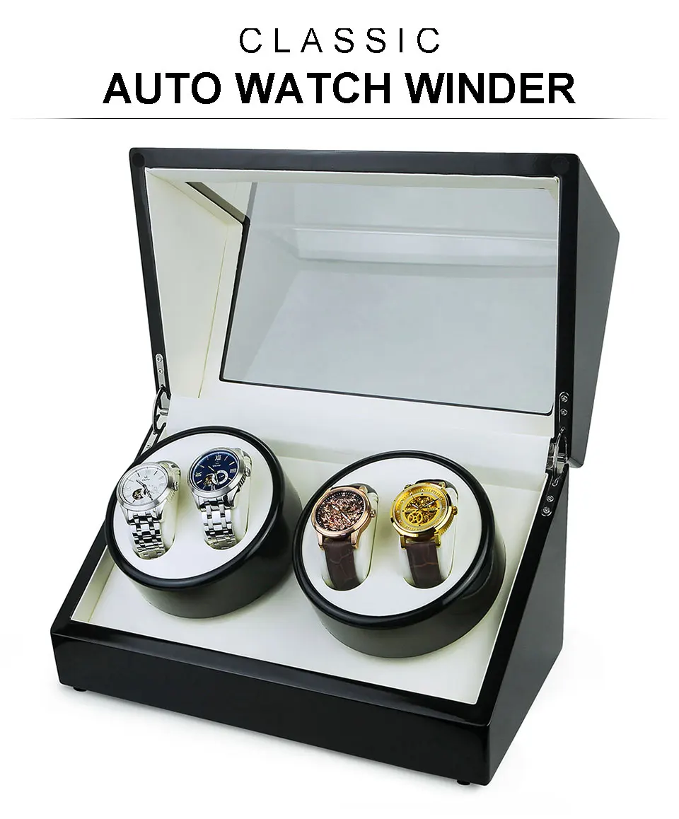 Высокое качество 4 сетки Sanders часы winder держатель дисплей Автоматическая Механическая коробка для наручных часов Черная Шкатулка для ювелирных изделий дропшиппинг