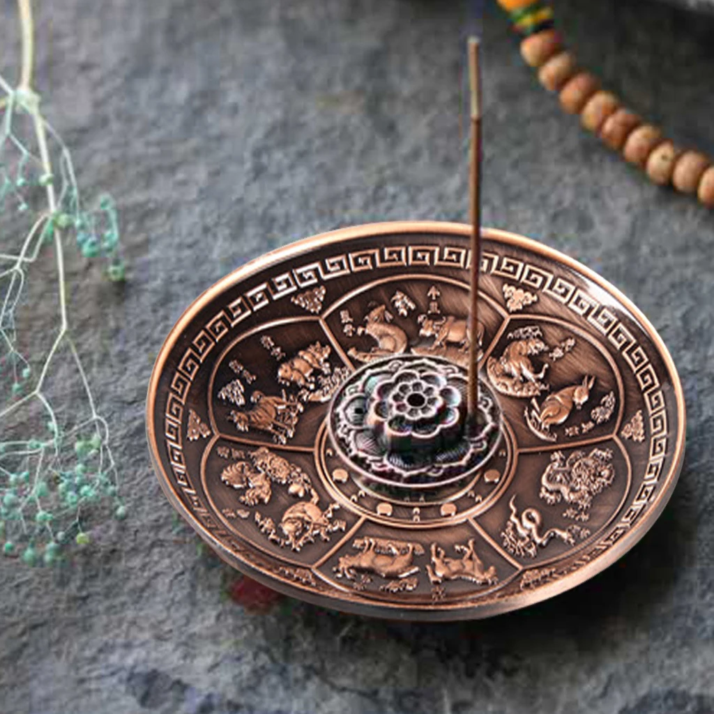 Свечи для ароматерапии печи Красный Бронзовый Дракон шаблон горелка держатель 12 Китайский Зодиак тарелка-кадило благовония база ладан палочка