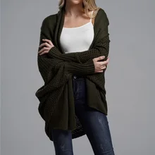 Oeak осень зима рукав летучая мышь вязаный кардиган женский большой размер вязаный свитер кардиган женский теплый длинный джемпер пальто