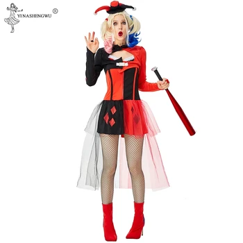 

Clown Costume Cosplay For Adult Women Halloween Sexy Role Playing Party Fancy Dress Female Carnival Red and Black Clown Outfit