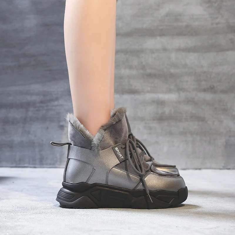 Зимняя обувь из искусственного плюша; модная женская обувь с круглым носком; бархатная теплая женская обувь на шнуровке