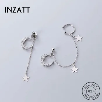 

INZATT Real 925 Sterling Silver Zircon Moon Chain Tassel Drop Earrings For Fashion Women Party Hiphop Fine Jewelry Accessories