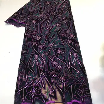 

Sequined African purple Lace Fabric Nigerian Evening Dresses Sewing Fabrics 2019 velvet High Quality Sequins Mesh For Wedding