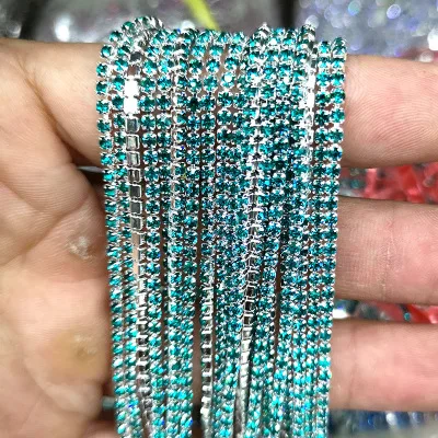 1yard/piece 30colors glass crystal Rhinestone Chain,silver bottom sew on Cup Chains For diy Garment Bags decorations Malachite green