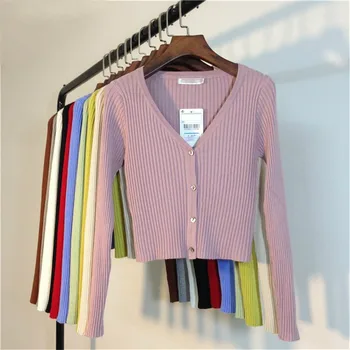 

Spring Autumn Short Cardigans 2020 Fashion Women Slim Patchwork Knitted Coat Ladies Sexy V Neck Long Sleeve Pull Sweaters