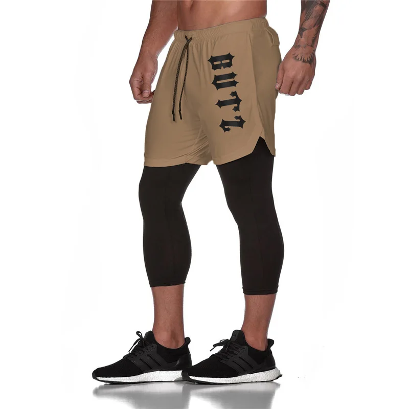 

Summer Men Jogges Sports Fitness Tight Running Pants Gym Jogging Pants Quick Dry FAKE 2 IN 1 Leggings Men Ankle-length Pants