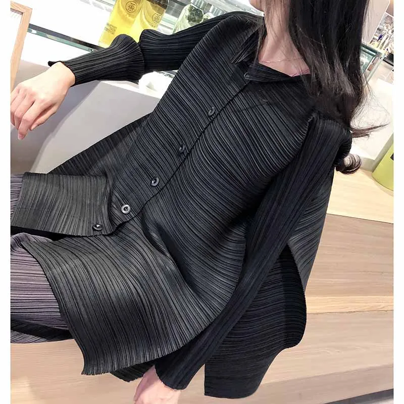 Женская плиссированная блузка Miyake однотонный однобортный Асимметричный Длинный