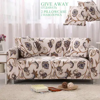 

Elastic Sofa Cover +2 Pillowcases Stretch Slipcover Living Room Slipcovers Elastic All-inclusive L-Style Sofa Case 1/2/3 Seat