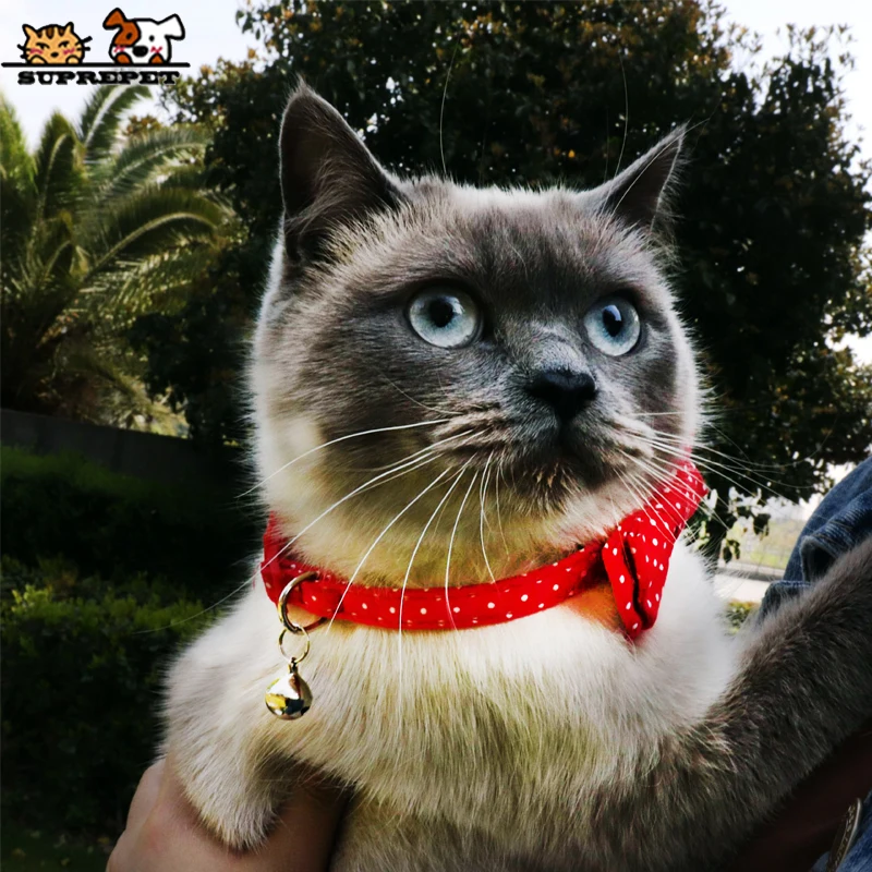 SUPREPET Pet Cat Collars Adjustable Cat Collar with Bell Spot Cute Nylon Bow Collar for Dog Cat Necklace Kitten Collar