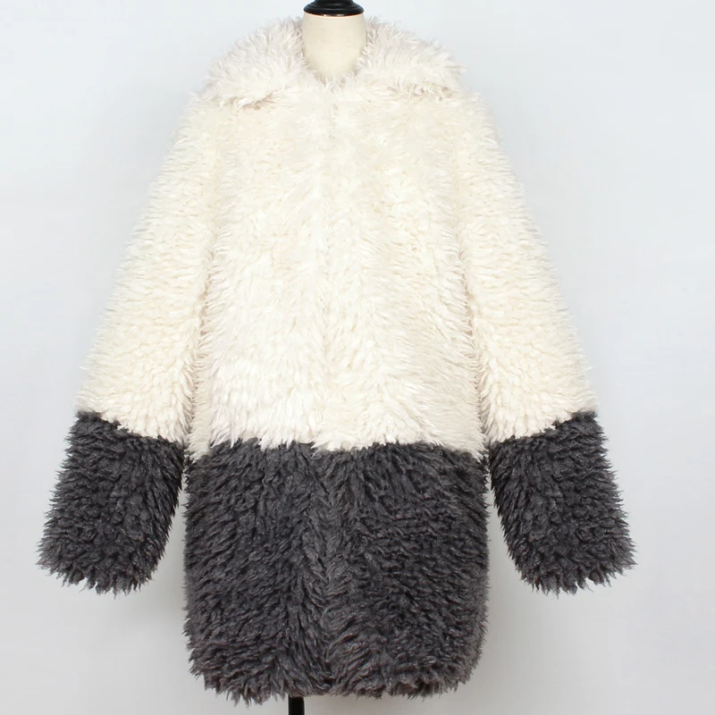 Зимняя женская куртка из искусственного меха, плотное теплое длинное меховое пальто с панелями, женские повседневные меховые пальто, верхняя одежда, элегантное пальто, пушистая куртка