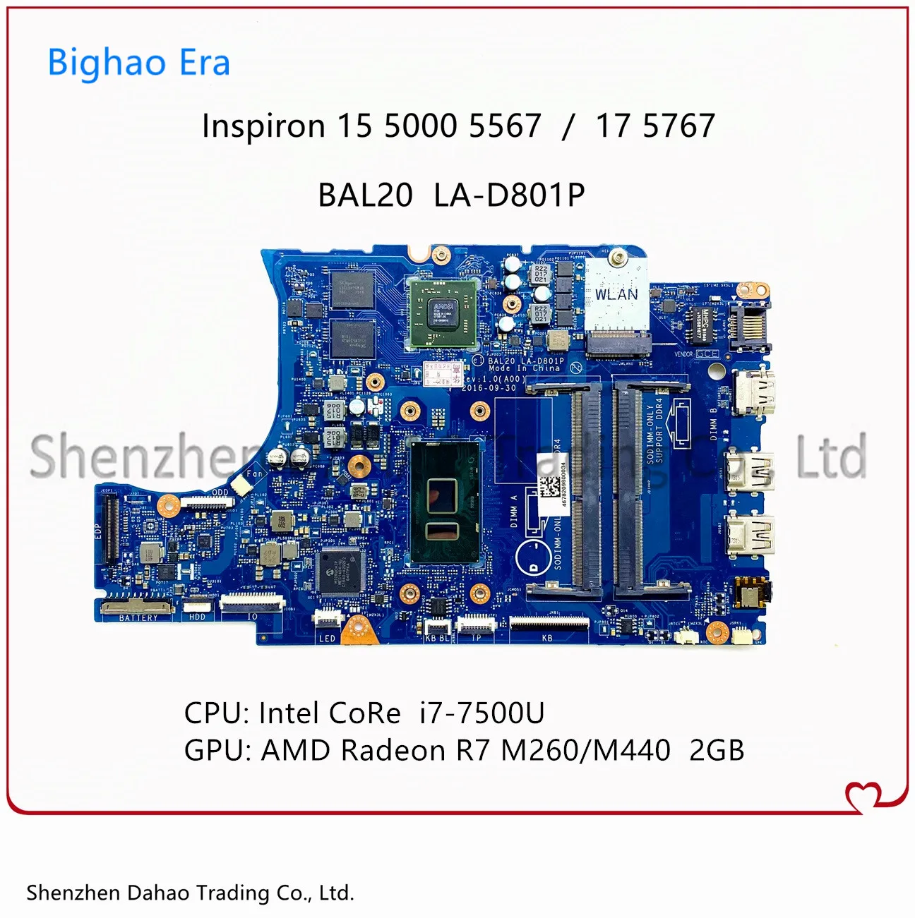 For DELL Inspiron 15 5567 5767 Laptop Motherboard With i7-7500 CPU + R7 M440 CN-0VMRRP 0KFWK9 BAL20 LA-D801P Mainboard 100% Test |