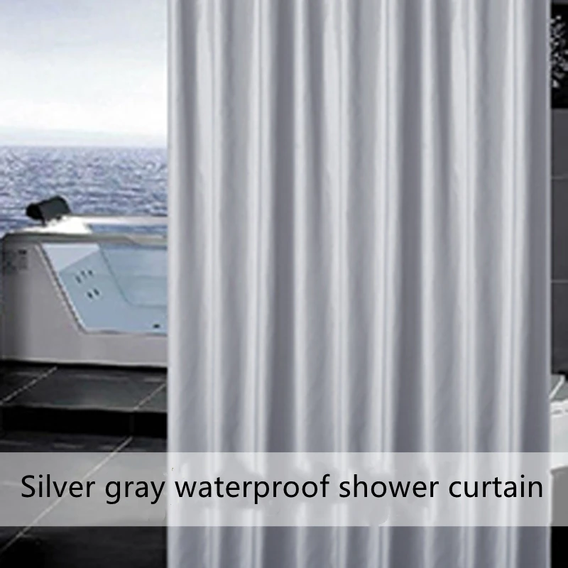Waterproof Anti-Mold Solid Color Shower Curtain with Hooks - Grey Beige