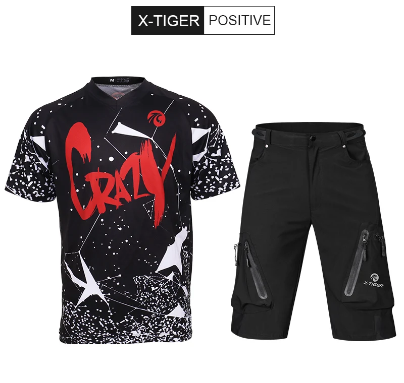 X-Tiger, летний комплект для спуска на гору, дышащий, короткий рукав, комплект для спуска на горном велосипеде, рубашка, Униформа, спортивная одежда, велосипед, DH рубашка