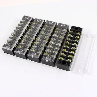 

5 Pcs 600V 15A 8 Positions 8P Dual Rows Covered Barrier Screw Terminal Block