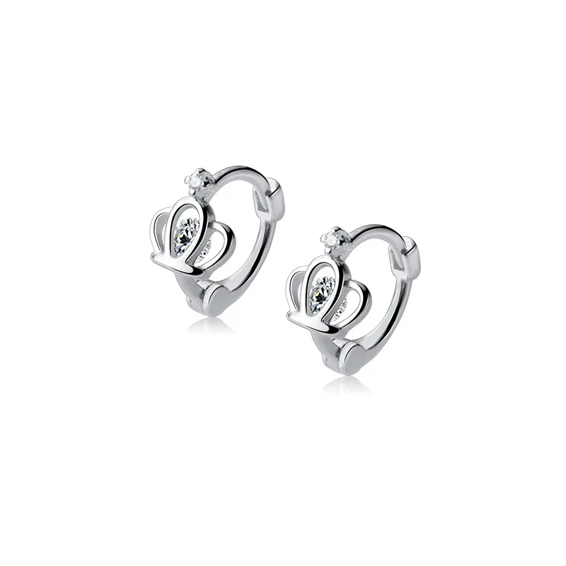 

100% Real 925 Sterling Silver Tiny Crown Small Hoop Earrings Cute Hollow Huggie Hoops Fine Jewelry for Women Girls