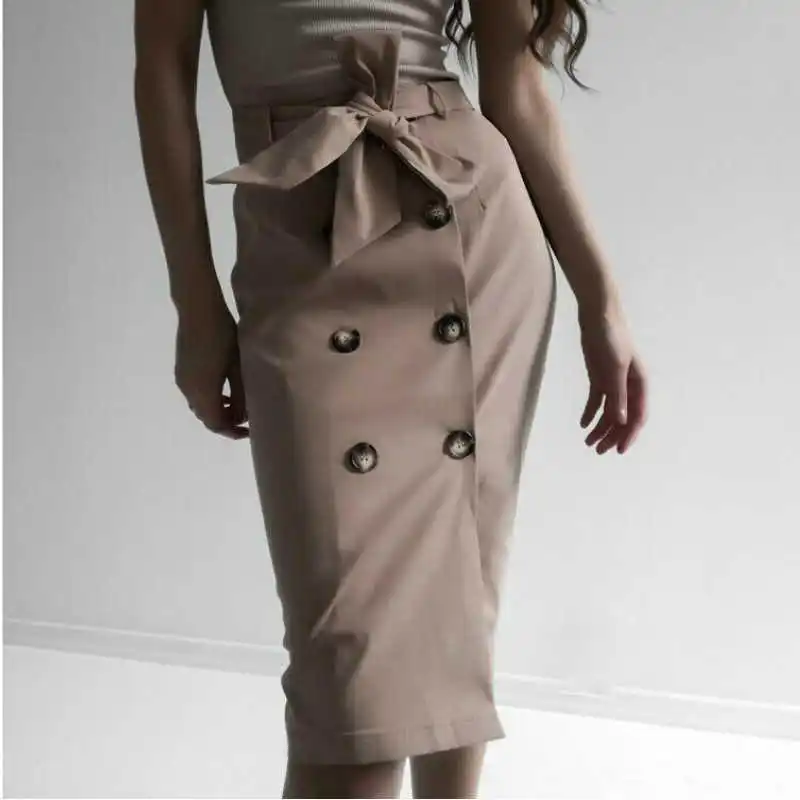 Women Skirts 2019 Pencil Skirts Female Vintage Style Office Lady Skirt Autumn Winter Front Button Ladies Long Skirt Streetwear