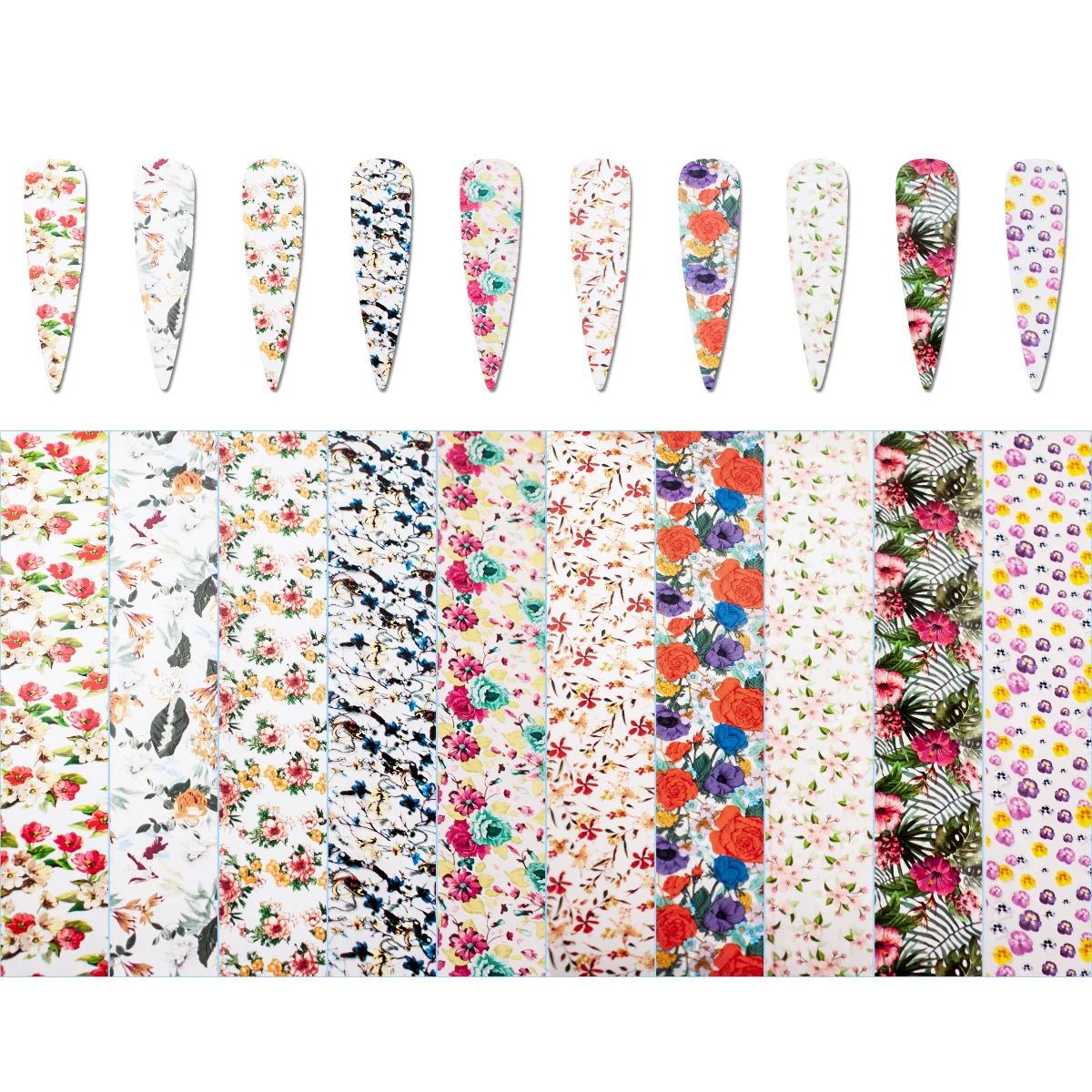 Biutee 4*100 см 10 красочных Фольга для ногтей Микс Цветок Дизайн ногтей стикер голографическая переводная наклейка персонализированный узор обертывания слайдер