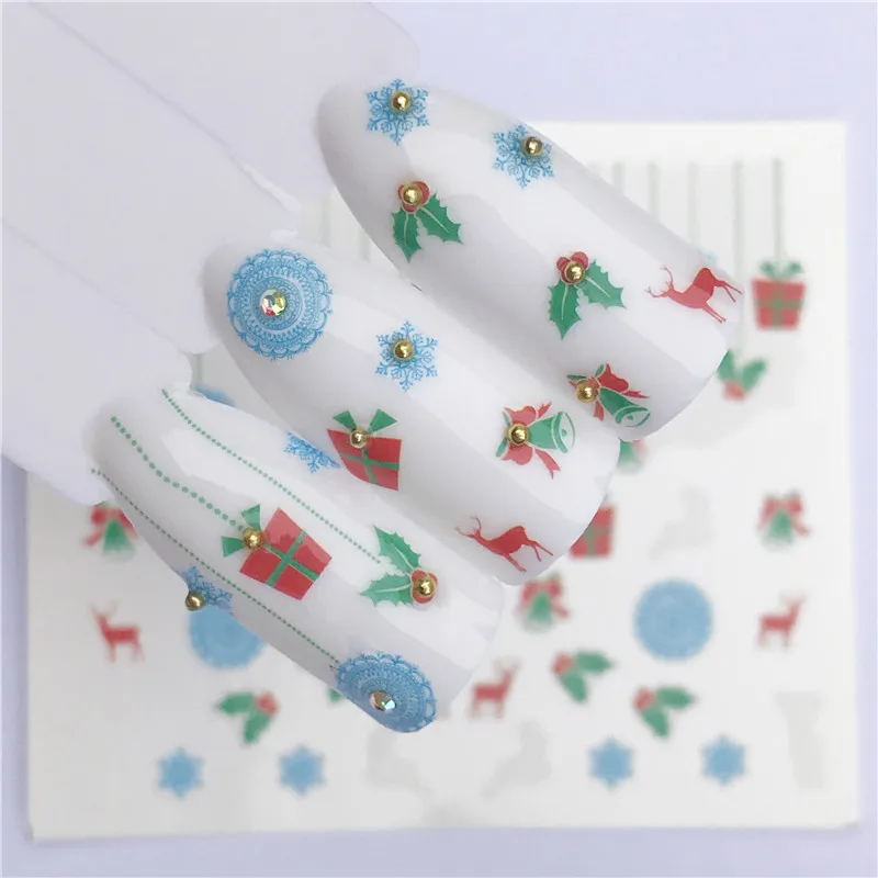 3D дизайн Санта/Клаус/Лось/Снеговик Наклейки для ногтей Рождество год наклейки для ногтей Обертывания инструмент для украшения маникюра Рождественские Татуировки подарок