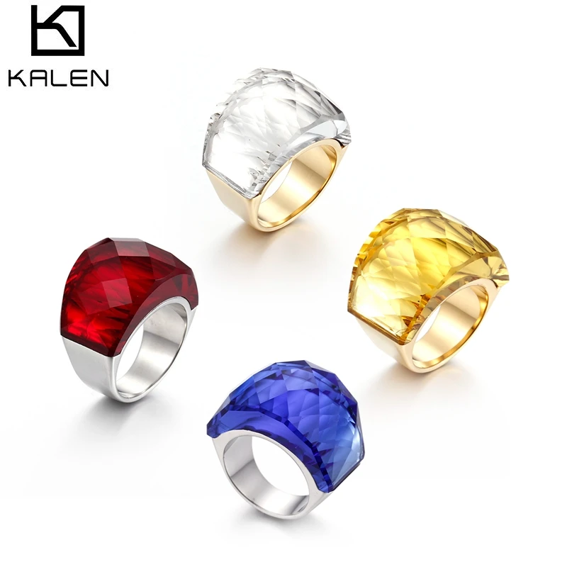 Wedding Rings for Party Engagement Gold Stainless Steel Colorful Stone