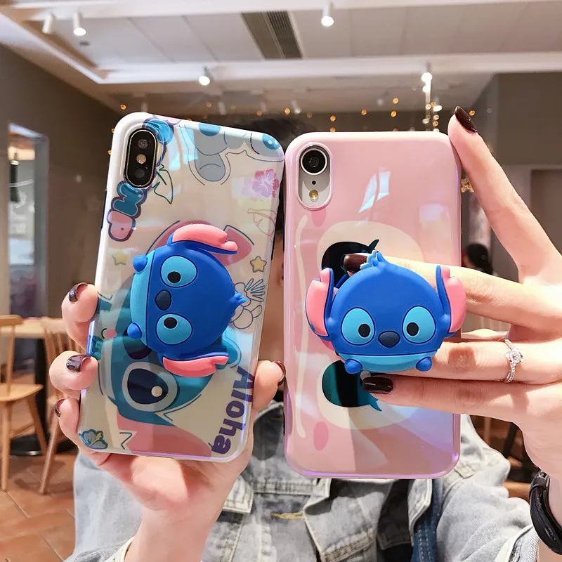 

For iPhone 11 Pro MAX Cute 3D Cartoon stitch and holder Soft IMD Case For iPhone XR XS MAX Case For iPhone X 6 6S 7 8 Plus Case