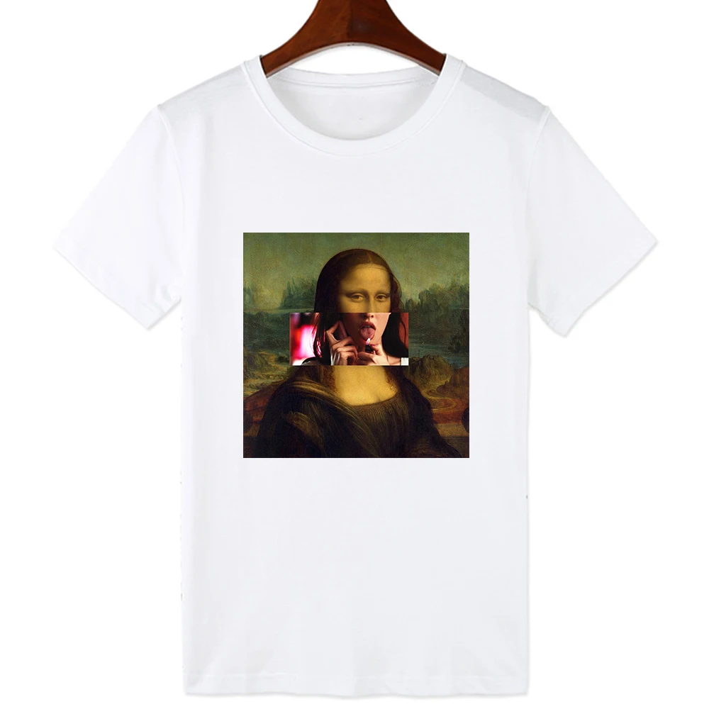 LUCKYROLL Мона Лиза Harajuku эстетические футболки женские Ullzang гранж винтажные футболки забавный мультфильм футболка Мода Графический Топ - Цвет: 19bk186