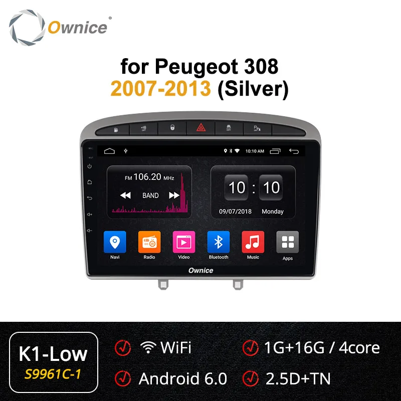 Ownice k3 k5 k6 Android 9,0 8 ядерный автомобильный dvd-плеер gps Navi для peugeot 408 для peugeot 308 308SW 2008 2009 Радио Стерео головное устройство - Цвет: S9961-1 K1 LOW