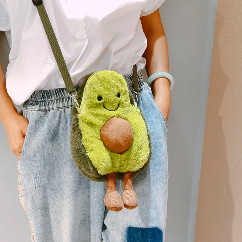 Avocado Shoulder Bag Cute Fruit Plush Backpack Watermelon Pineapple Cherry Ins Hot Coin Purse Super Ugly (2)