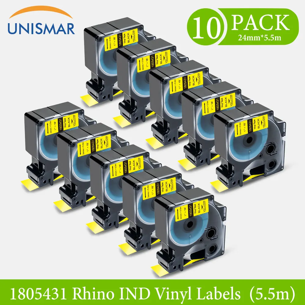Виниловая этикетка Unismar 10PK 1805431 24 мм 1 дюйм кассета для Dymo Rhino IND виниловая лента