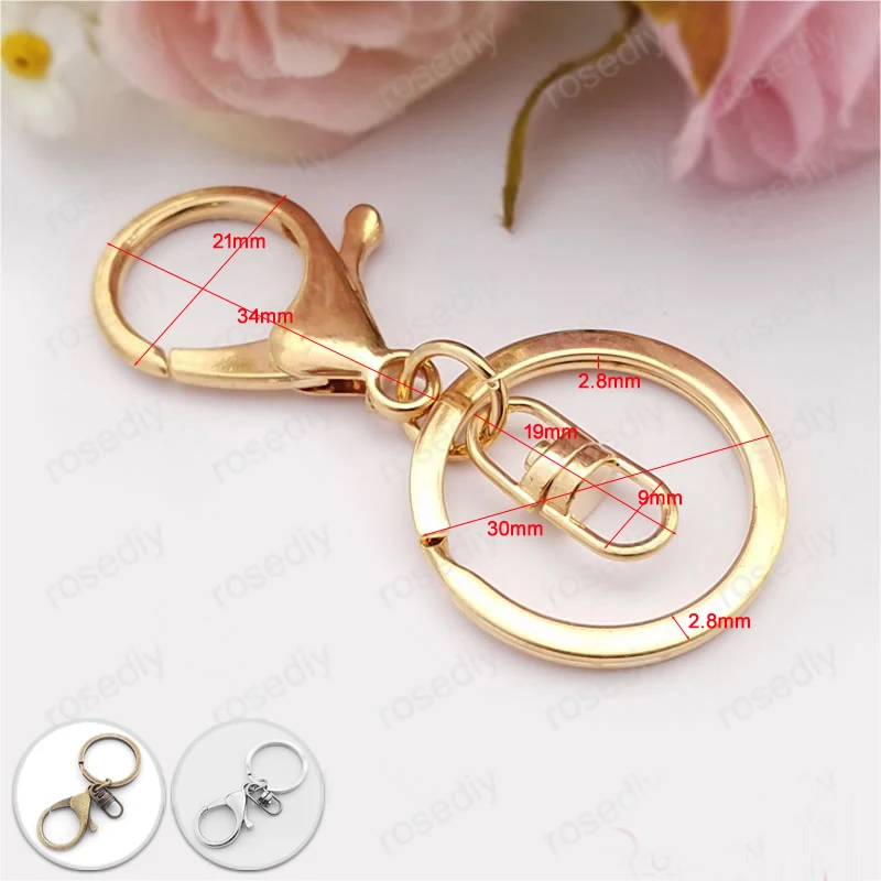 10pieces30mmRoundIronKeyringwithBiglobsterClaspRotate