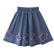 Vintage Women's Denim Skirt Summer Korean Style Purple Star Tassel Cute Jeans Skirt Soft Girl High Waist Casual Pleated Skirts