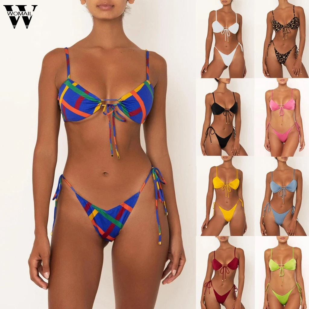 2020 Bikini set Woman pink strapless swimwear Bandage Bandeau Push-Up Bikinis Swimsuit summer swimming suits Beach Wear P0 