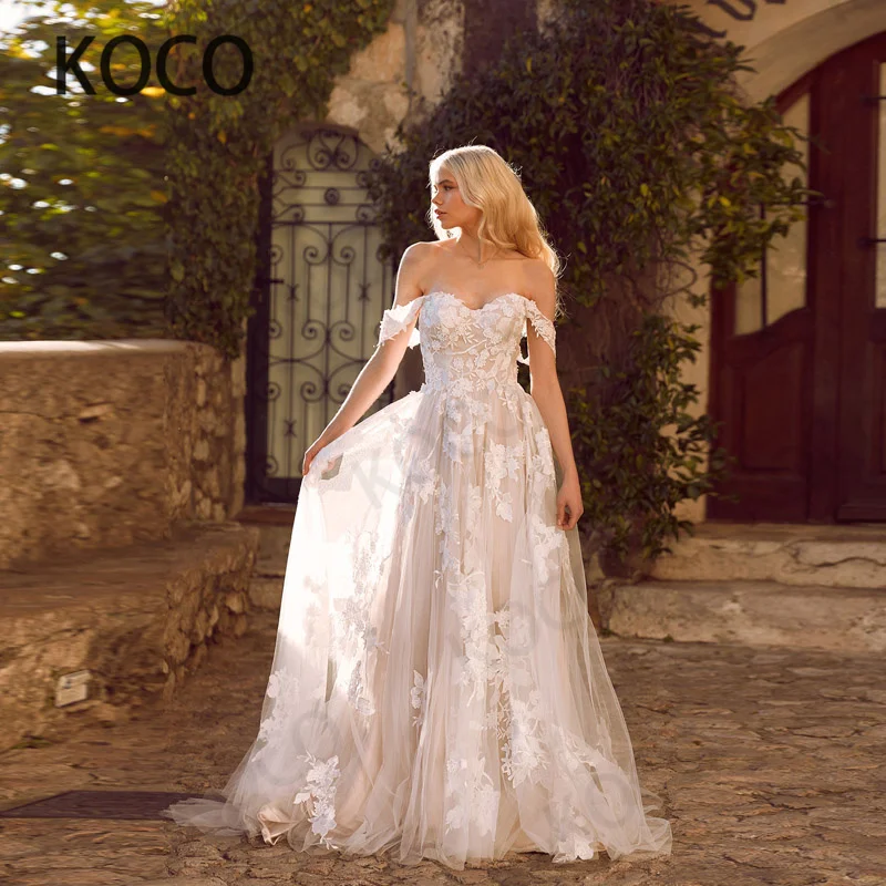 MACDUGAL Wedding Dress 2022 Boho Zipper Back Off The Shoulder Lace Appliques Vintage Bridal Gowns Vestido De Novia Custom Made 1