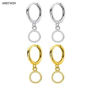 

ANDYWEN 925 Sterling Silver Crystal CZ O Drop Earring Big Circle Round Drop Earring Women Luxury Classic Rock Punk Jewelry