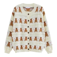 Симпатичный стиль преппи сладкие медведи Acquard женский осенне-зимний свитер пальто женский свободный вязаный кардиган
