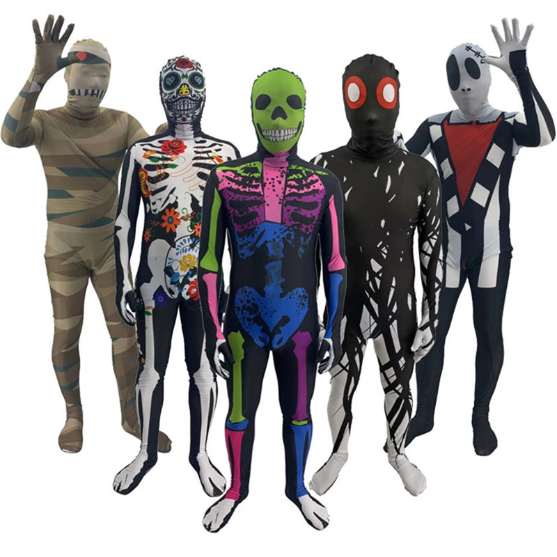 

Adult Kids Halloween Costume Cosplay Zentai Horror Zombie Skeleton Jumpsuit Bodycon Catsuit Skin Suit Halloween Carnival Outfit