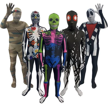 

Adult Kids Halloween Costume Cosplay Zentai Horror Zombie Skeleton Jumpsuit Bodycon Catsuit Skin Suit Halloween Carnival Outfit