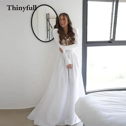 Thinyfull Fashion Long A Line Sleeves Wedding Dress Sweetheart Lace Up Back Israel Bride Bridal Boho Dresses Gowns Vestidos
