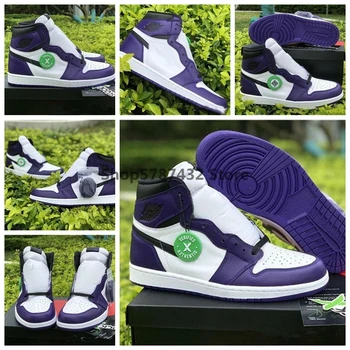 

2020 Air High OG Court 1 Purple Pine 1s Basketball Shoes Mens White Black Sneakers Jordans Basketball Shoes Man Sneakers