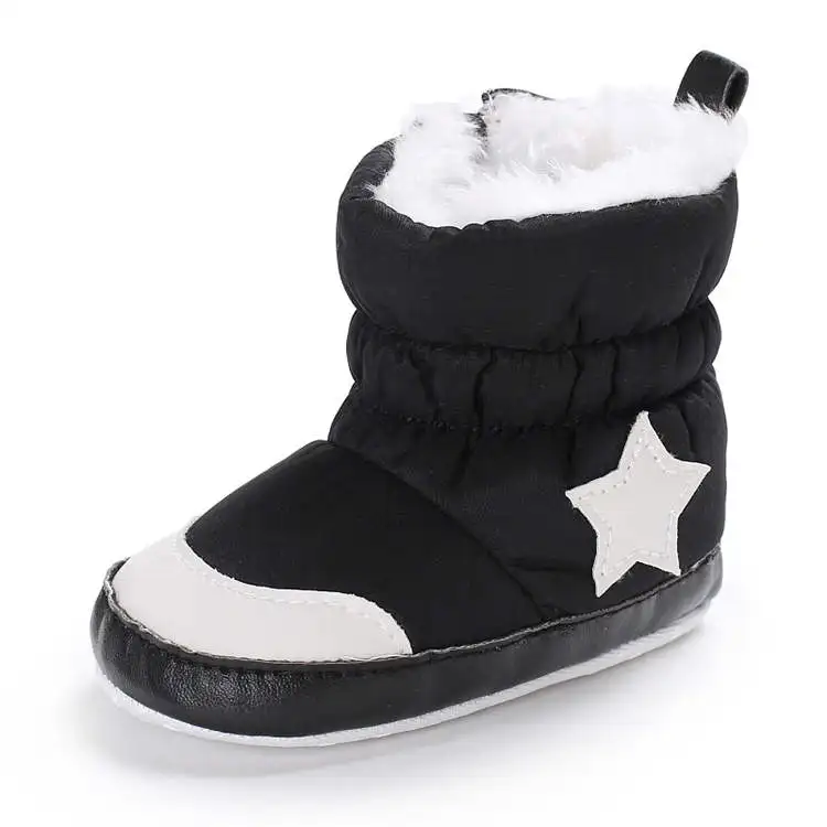 Обувь для новорожденных; зимняя теплая Домашняя обувь с изображением Белоснежки и звезд; мягкая хлопковая подошва; нескользящая обувь для малышей; обувь для первых шагов - Цвет: Черный