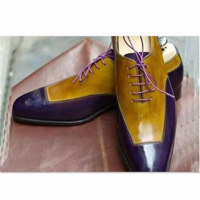 Роскошные брендовые элегантные свадебные модельные туфли из лакированной кожи для жениха Мужские офисные туфли-оксфорды высокого качества Zapatos De Hombre - Цвет: Yellow purple