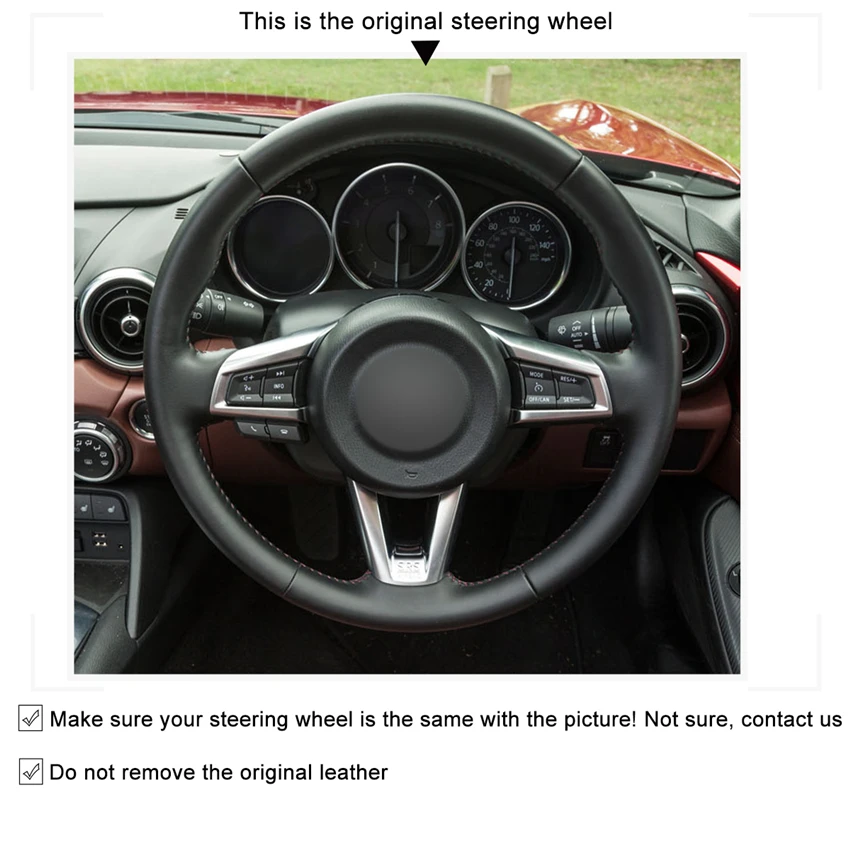 Черный замшевый удобный мягкий чехол рулевого колеса для Mazda MX 5 MX5 2016 2017 2018 2019