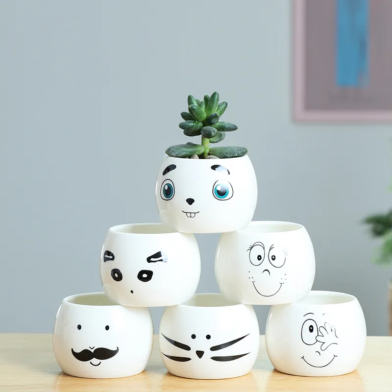 

4 Pcs-set Flower Vase Home Decor Accessories Planters Cute Smile Face Ceramic pot For Home Garden Miniature Flower Pots